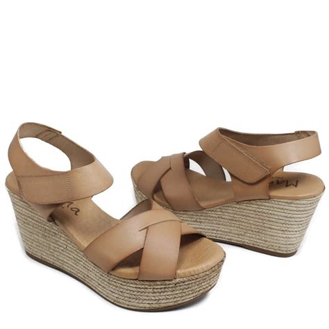 Sandals With High Wedges Mañana Cowhide Leather Tan With Strap