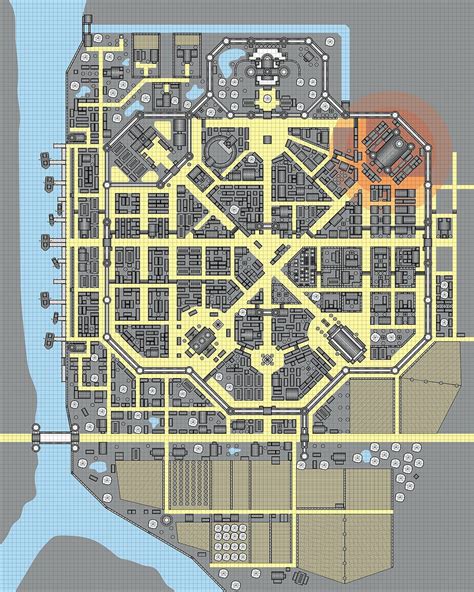 A Map Of A City With Lots Of Buildings And Streets On It S Sides