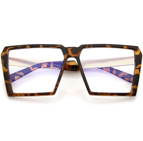 Oversize Modern Chunky Square Eyeglasses Flat Clear Lens 60mm Tortoise Gold Clear