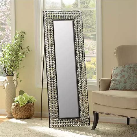 Home Décor Abbyson Living Full Length Leaning Floor Mirror With Stand And Rhinestone Accents