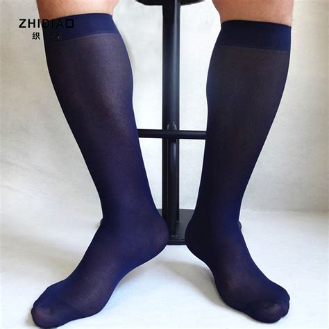 Business Smooth Black Men Stockings Solid Color Stretch Nylon Dress