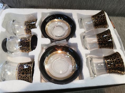 Turkish Unbreakable Tea Glasses Set Espresso Latte Cup Golden Etsy