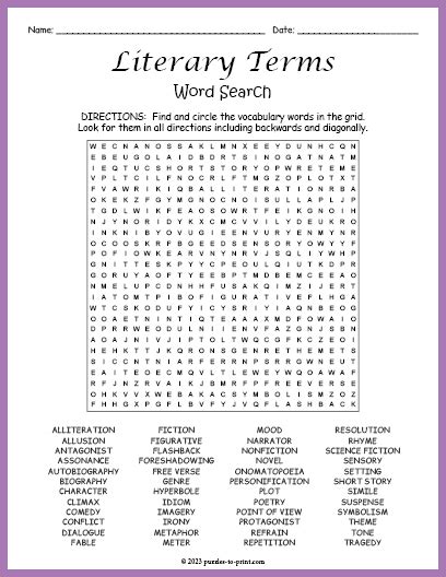 Literary Terms Word Search