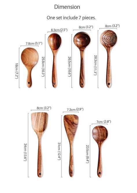 Nordic 7 Pieces Set Teak Natural Wood Tableware Spoon Ladle Etsy
