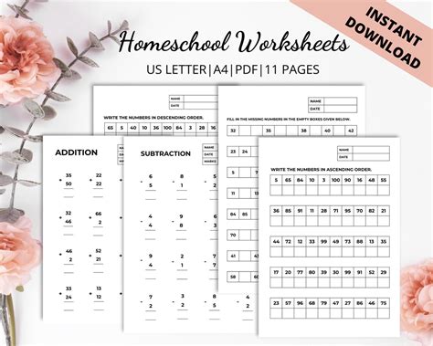 Homeschool Printable Worksheets For Kids Kindergarten Math Etsy