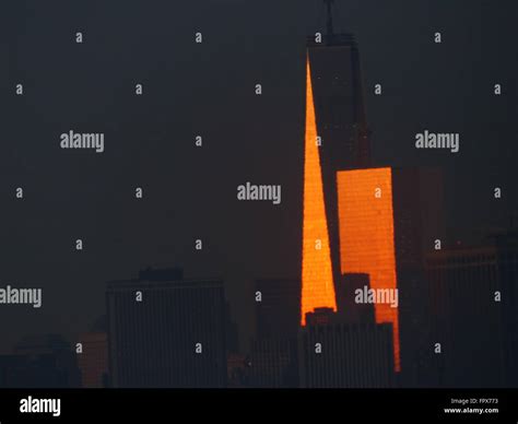 One World Trade Centre Reflecting Sunset Photographed From 8 Km Distant