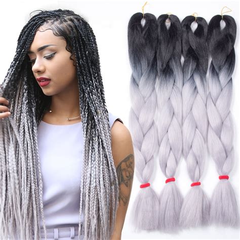 2020 popular 1 trends in hair extensions & wigs, novelty & special use, apparel accessories, beauty & health with synthetic hair braiding and 1. 5pcs Ombre Kanekalon Braiding Hair Grey/Gray Kanekalon ...