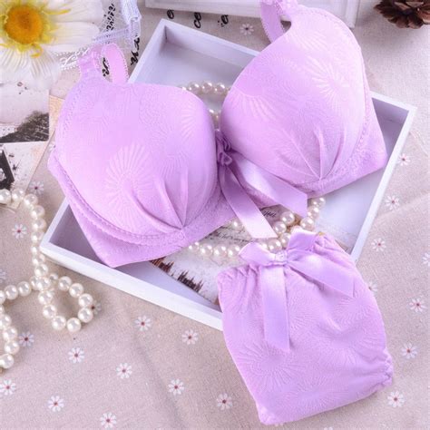 Young Girl Sweet Gauze Small Solid Color Underwear 3 Breasted Bra Sets