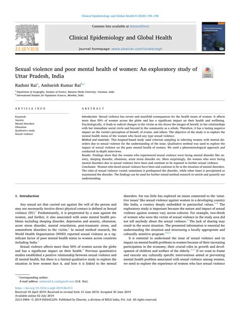 Pdf Sexual Violence And Poor Mental Health Of Women An Exploratory