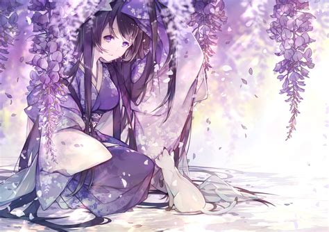 Download 2480x1748 Anime Girl Kimono Flowers Black Hair