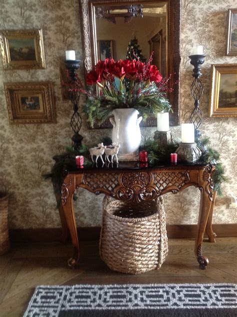 Foyer table decorated for christmas Holiday Time, Favorite Holiday