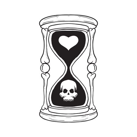 Hand Drawn Hourglass With Skull Doodle Illustration For Tattoo Stickers
