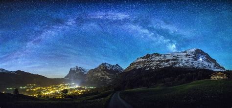 4547430 Lights Galaxy Panoramas Milky Way Forest Switzerland Sky