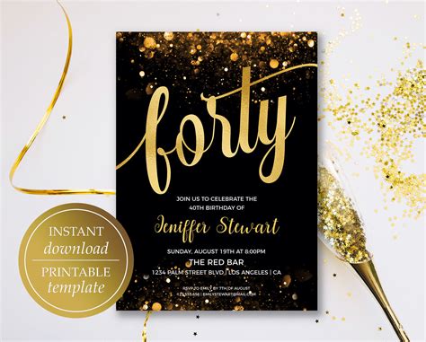 Forty Fabulous 40th Birthday Invitation Template Psd Editable Pin On