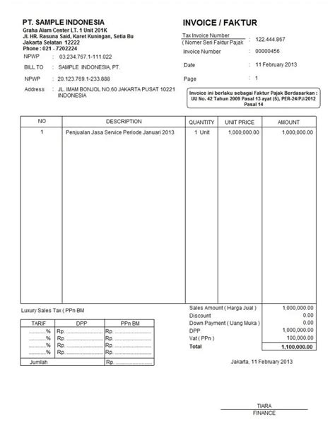 Contoh Invoice Tagihan Faktur Penjualan Pembelian Template Excel