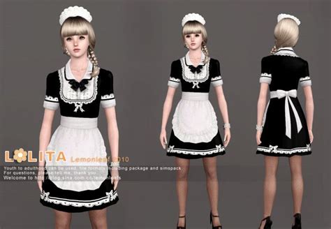 Lolita ♡ Housemaid Dress 蘿莉—女僕裝三件套sclub檸檬葉新浪博客 Sims 4 Clothing