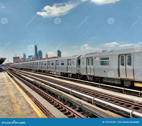 Nyc Elevated Subway At 36 Avenue Platform In Queens Usa Editorial