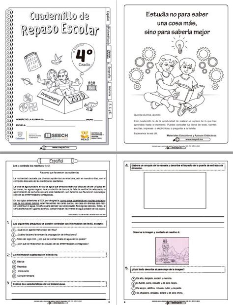 Cuadernillo De Repaso Escolar De Cuarto Grado De Primaria Primavera