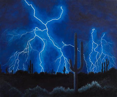 Night Flash Painting Of Desert Lightning
