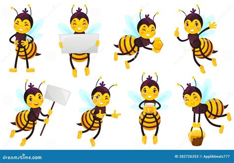 Cartoon Bee Character Bees Honey Flying Cute Honeybee And Funny