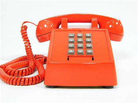 Vintage Telephone Tangerine Orange Push Button Phone With Cord