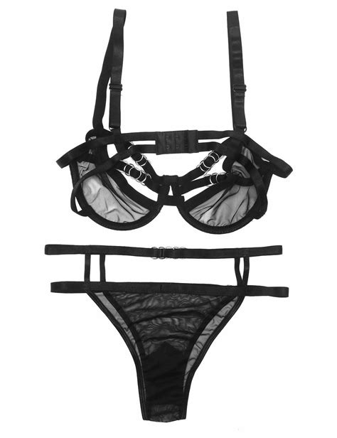 Women Sheer Mesh Bikini Bra Top High Waist Gstring Thong 2pcs Swim Lingerie S Ebay