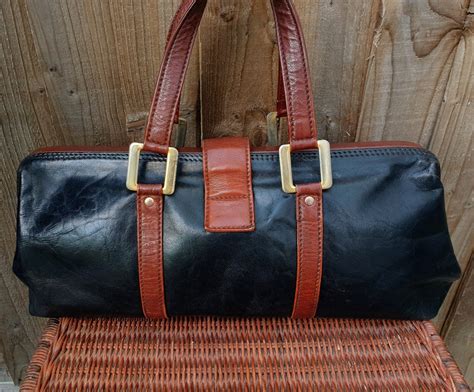 Black And Brown Leather Doctors Bag Vintage Small Valise Etsy Uk