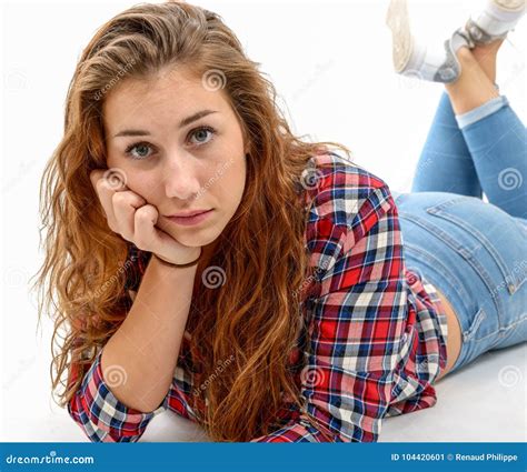 Young Woman Lying On The Floor Stock Image Image Of Model Female 104420601
