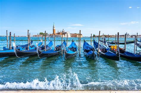 Romantic Gondolas Moored In Venice Stock Photo Image Of Basilica