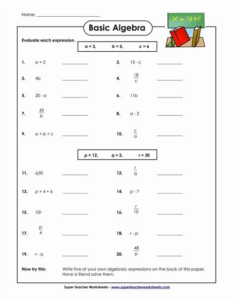 Elementary Algebra Worksheet