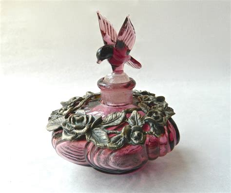 Vintage Perfume Bottle Purple Amethyst Glass Hummingbird Etsy