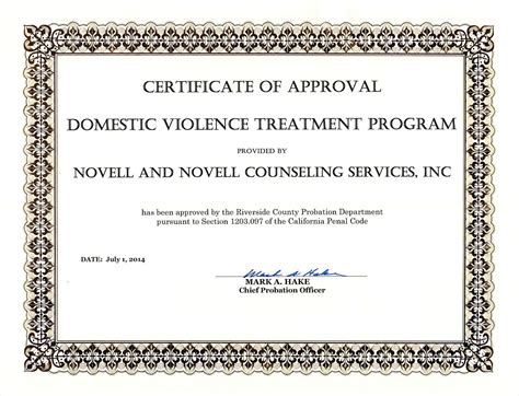 Domestic Violence Certificate Copy Novell And Novell Counseling Services