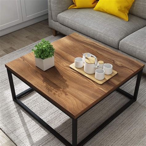 Clive Mid Century Style Walnut Colour Coffee Table With Black Metal Frame Mesas De Centro
