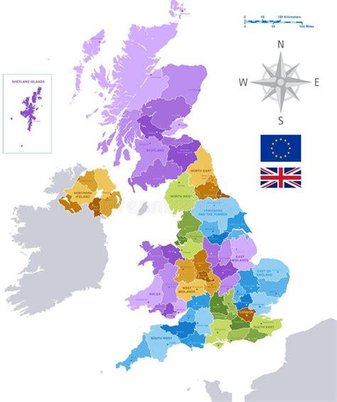 Vector Uk Administrative Map High Detail Colorful Vector Map Of United