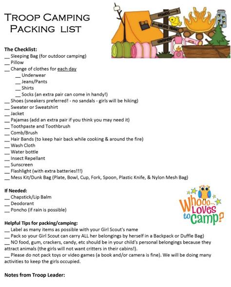 Girl Scout Troop Camping Packing List Ideas From Multiple Sources