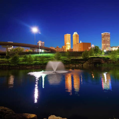 Tulsa Oklahoma City Skyline In Midnight Blue Photograph By Gregory