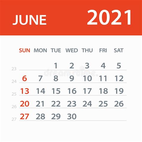 Giugno 2021 Figura Di Calendario Illustrazione Vettoriale
