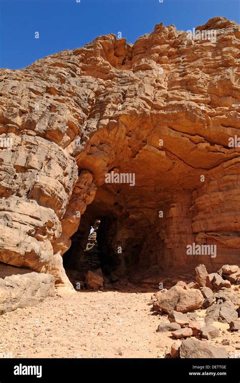 Cave In The Rocky Desert Landscape At El Ghessour Tassili Du Hoggar