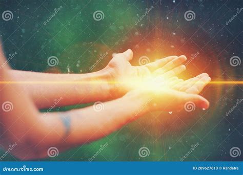 Woman Hands Praying For Blessing From God Blurred Nature Background