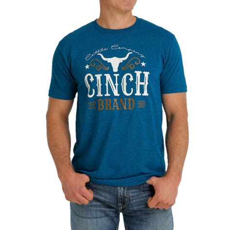 Cinch Mens Teal Cinch Brand Graphic Short Sleeve T Shirt Mtt1690499