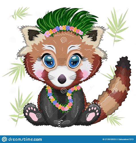 Red Panda In Hawaiian Hula Dancer Outfit Vacation Summer Concept