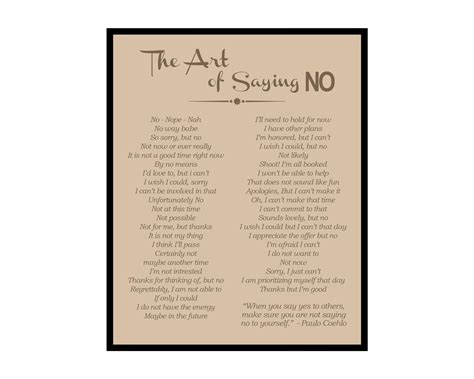 Self Care Poster The Art Of Saying No Print Mental Balance Art