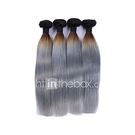 3pcslot 10 28 Silver Grey Ombre Human Hair Extensions Straight Hair