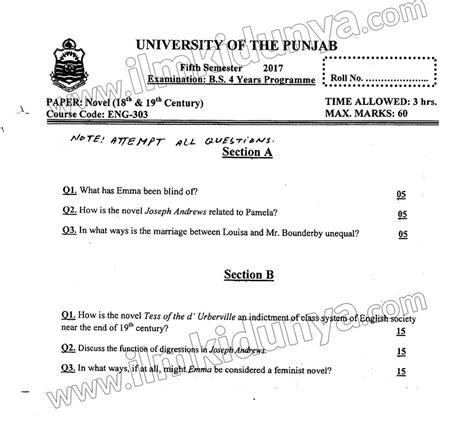 Past Paper 2017 Punjab University English 303 Novel Bs Hons 5th