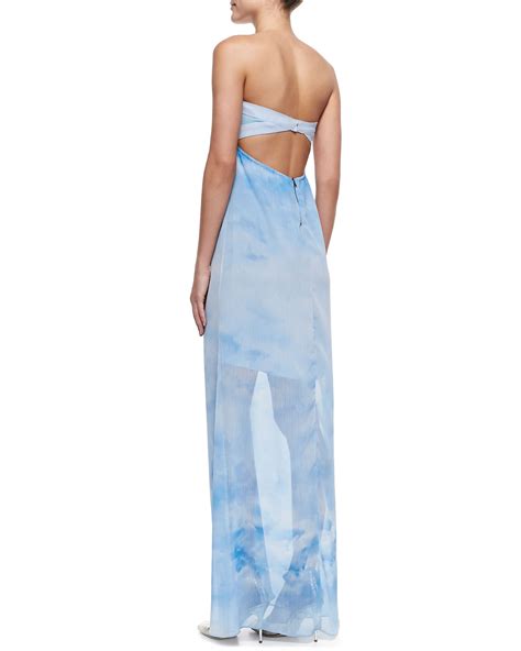 Alice Olivia Maisie Cloud Print Strapless Chiffon Maxi