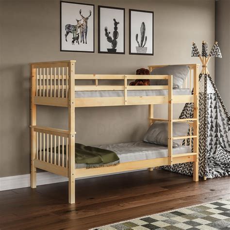 Bunk Bed High Sleeper Solid Pine Wood Frame Slats Childrens Kids Single