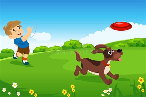A Boy Playing With His Dog Stock Vector Illustration Of Activity