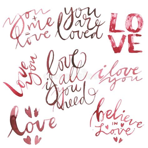 Valentines Day Text Balloon Love Watercolor Set Of Elements For