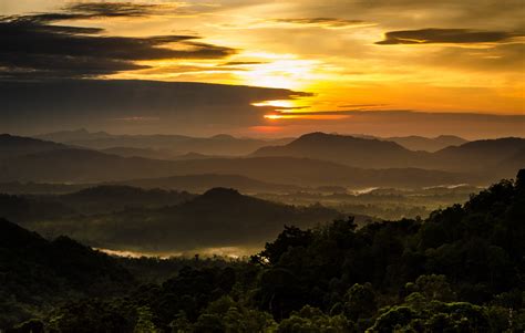 Silhouette Of Mountains Under Dark Clouds At Sunset Sri Lanka Hd