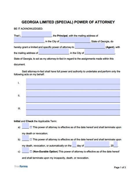 Free Georgia Limited Special Power Of Attorney Form Pdf Word